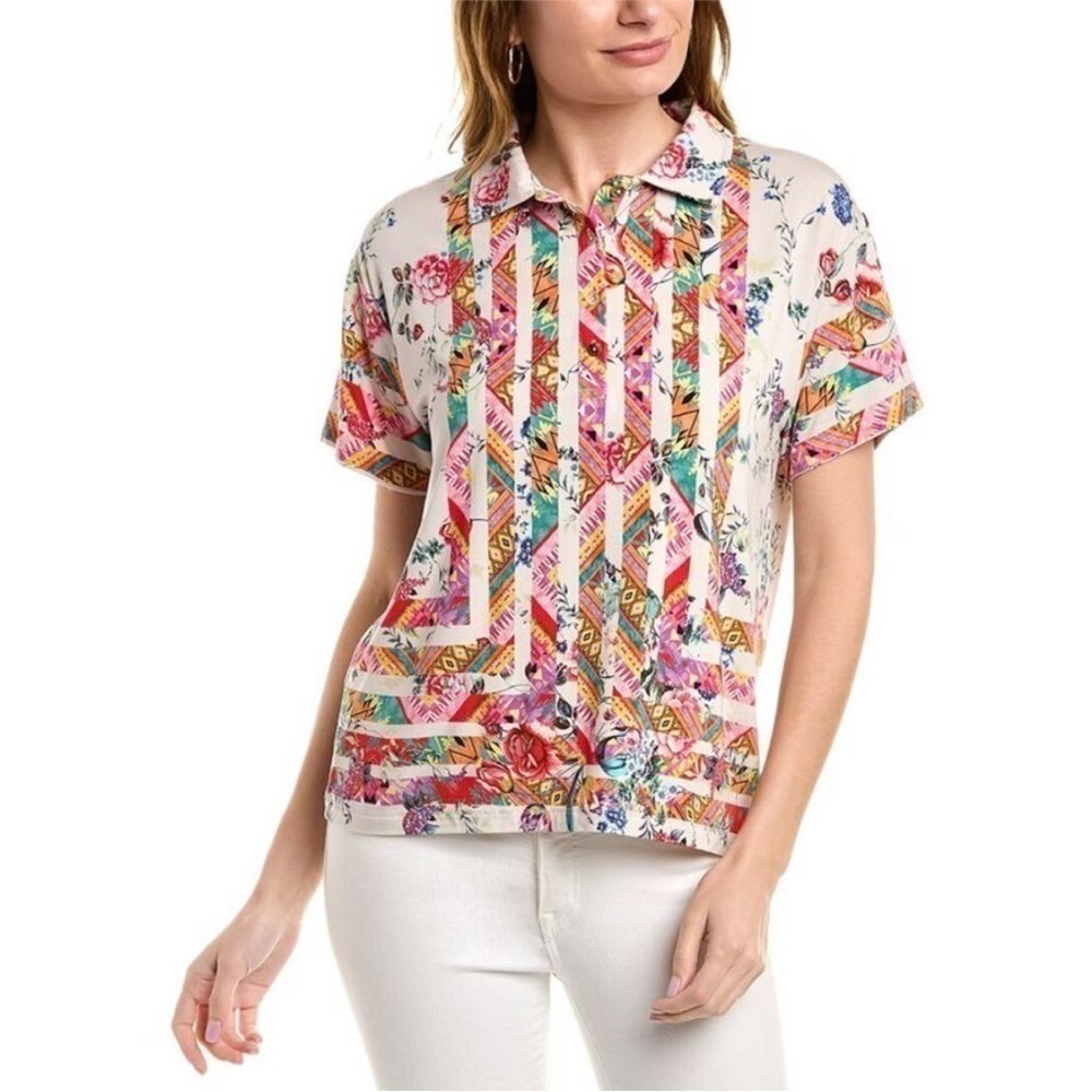 Johnny Was Azzy Flower Polo T-Shirt